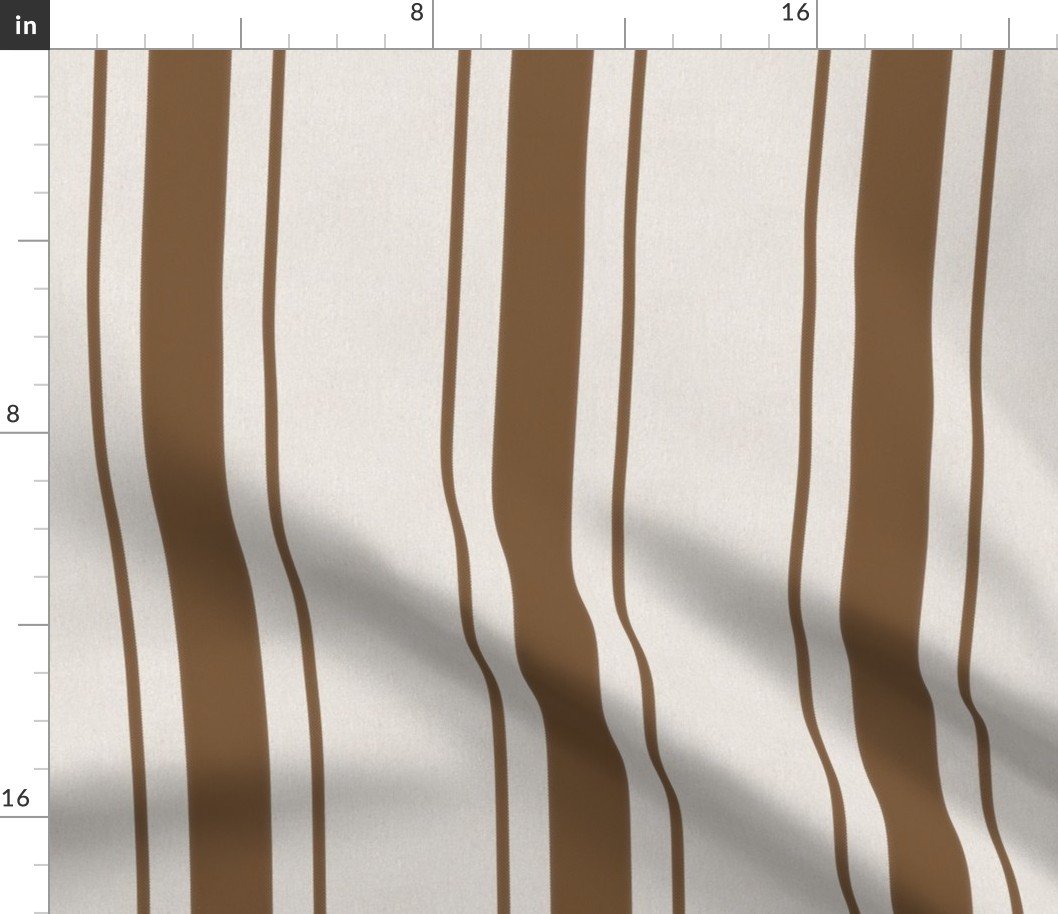 Cocoa  Brown Antique Vintage Mattress Ticking Stripe on Cream Fabric
