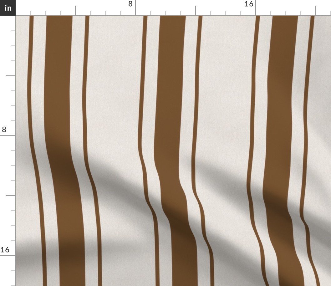 Coffee Brown Antique Vintage Mattress Ticking Stripe on Cream Fabric