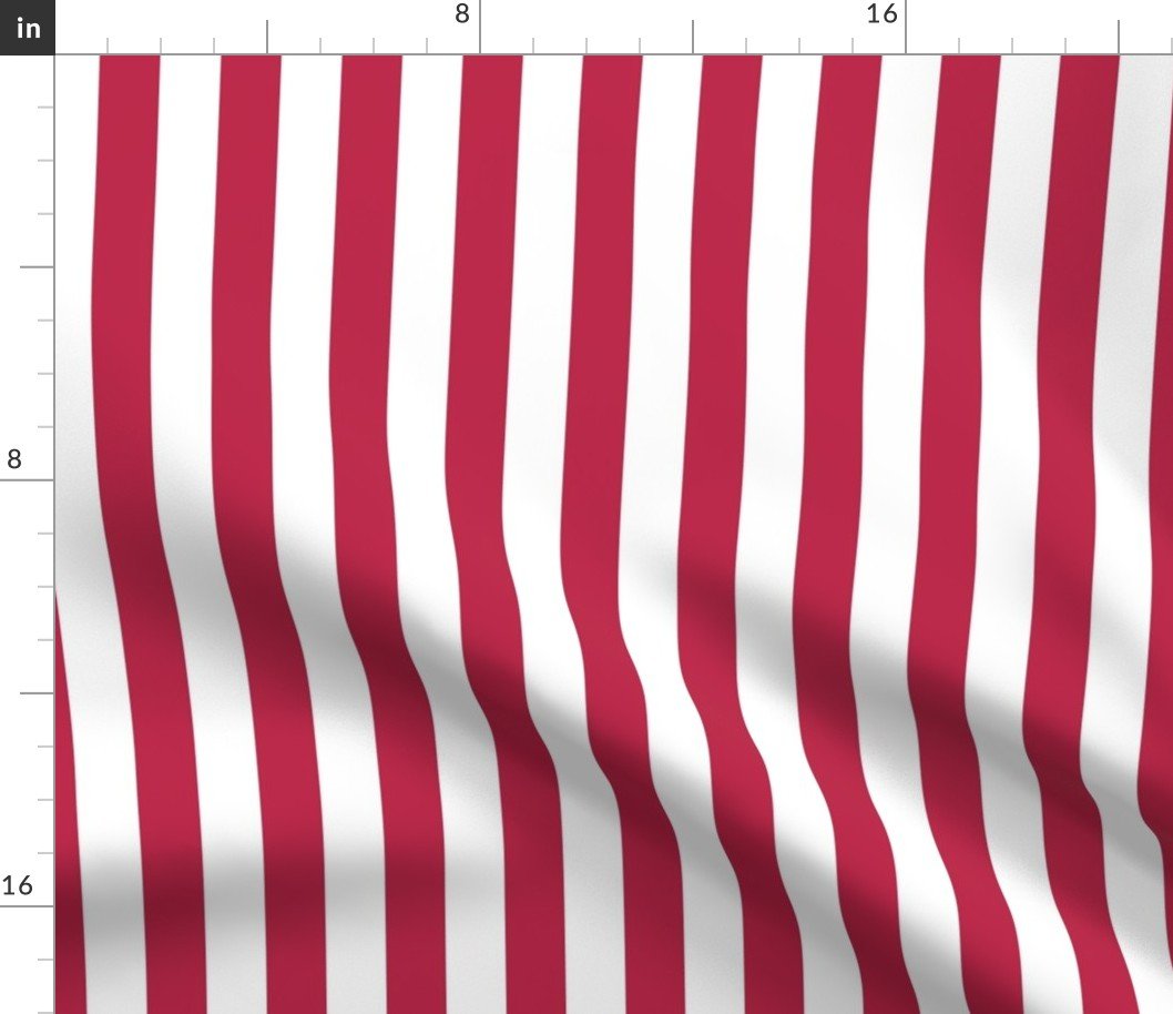 Color of the Year Viva Magenta with White Vertical 1 inch Beach Hut Stripes Fabric