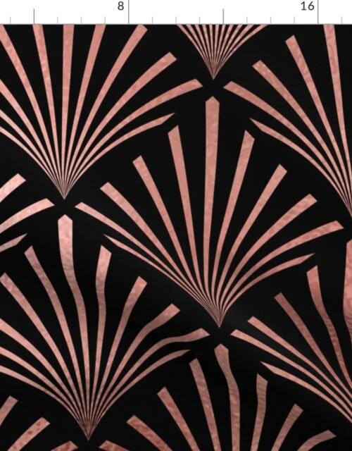 Copper Rose Gold and Black Jumbo Art Deco Palm Fans Fabric