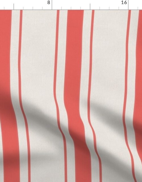 Coral Red Antique Vintage Mattress Ticking Stripe on Cream Fabric