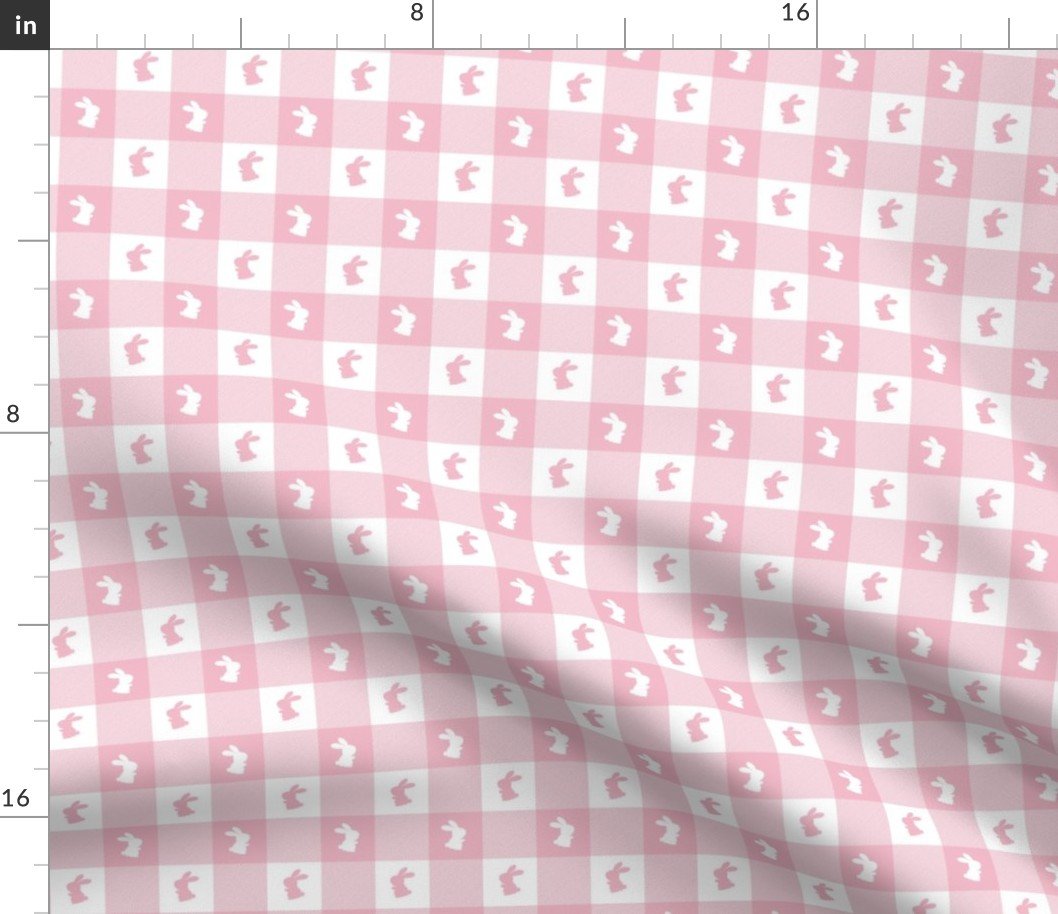 Cotton Candy and White Gingham Easter Check with Center Bunny Medallions in Cotton Candy and White Fabric