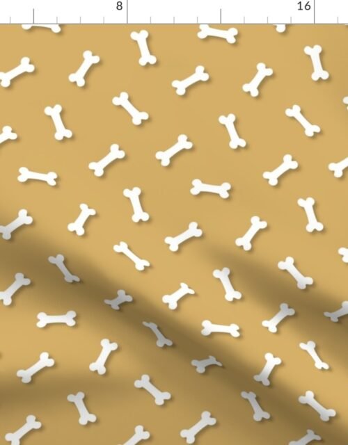 Cute White 3D  Cartoon Dog Bones On Honey Background Fabric