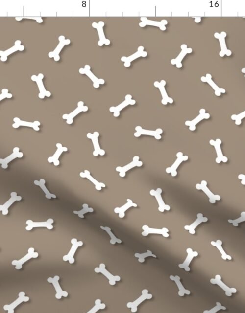 Cute White 3D  Cartoon Dog Bones On Mushroom Background Fabric