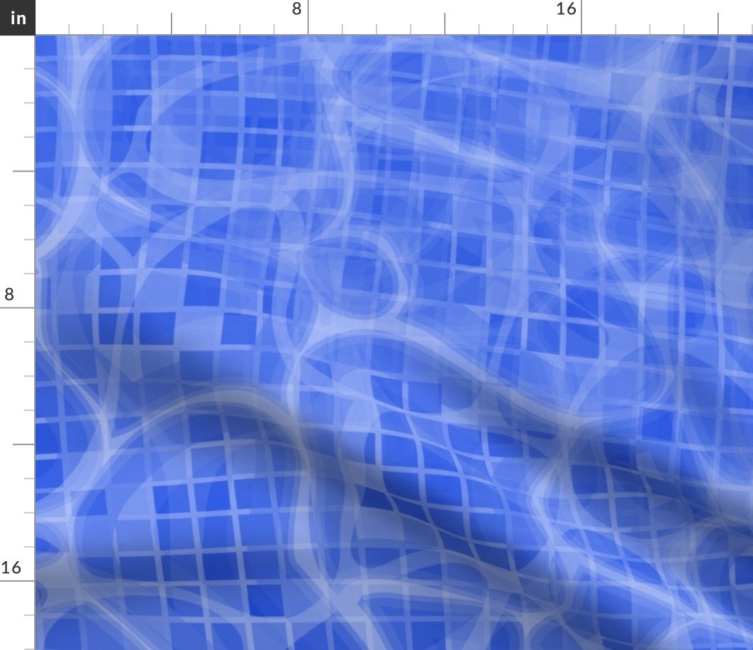 Dark Blue Water Swirls Underwater Swimming Pool Mosaic 1 Inch Tiles Fabric