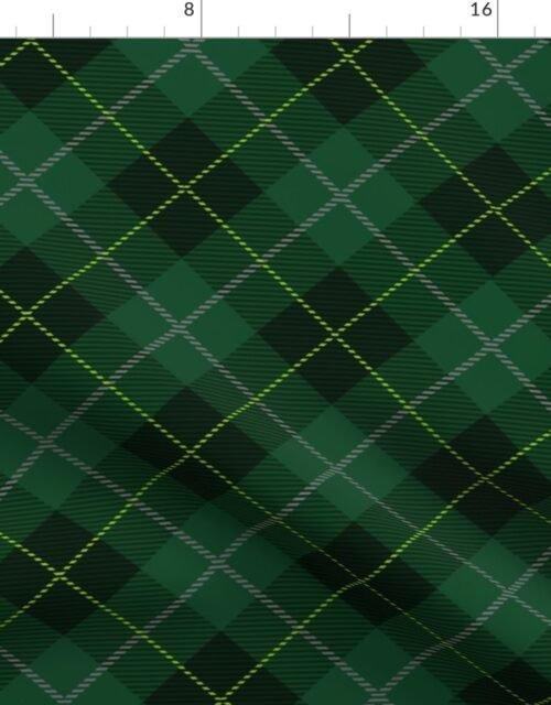 Dark Green with Yellow Line Seasonal Christmas  Tartan Check Plaid Fabric