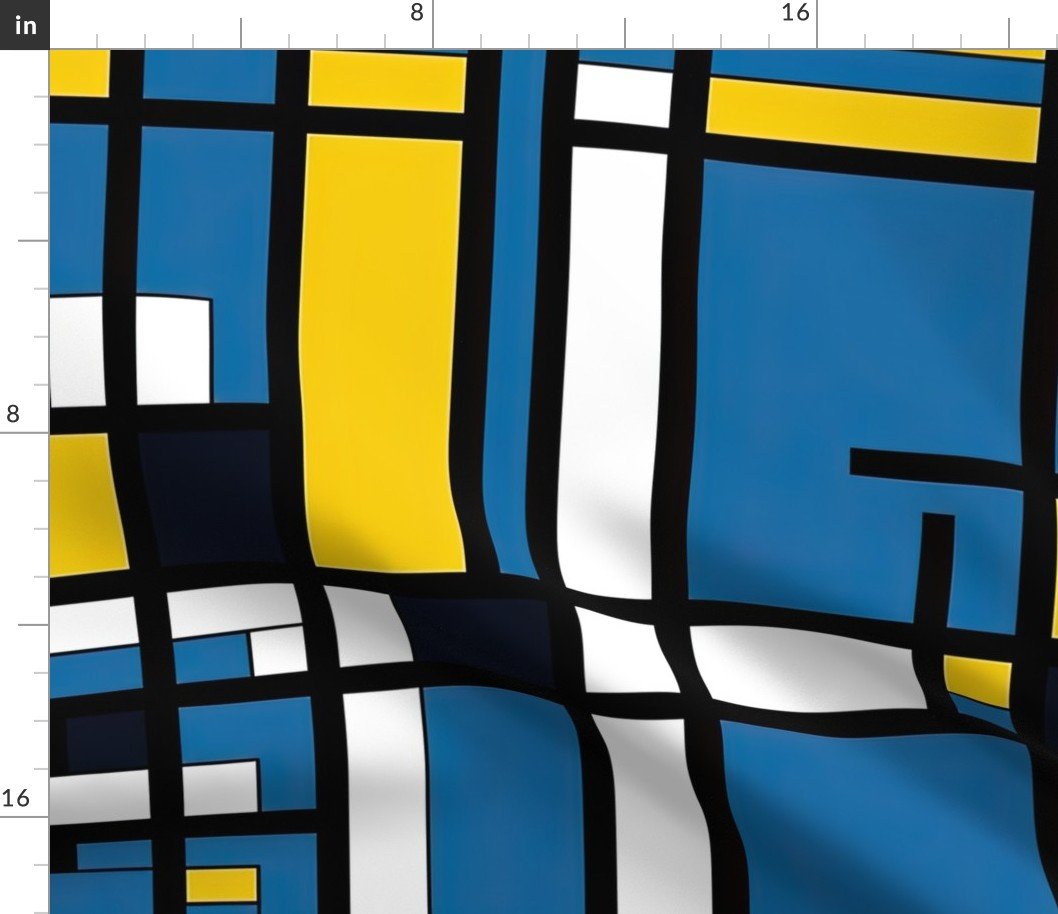 De Stijl Geometric Color Pattern in Blue Fabric