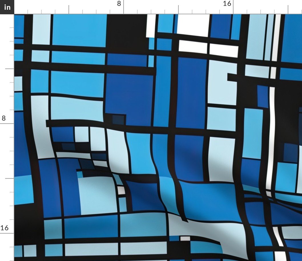 De Stijl Geometric Color Pattern in Blue Fabric