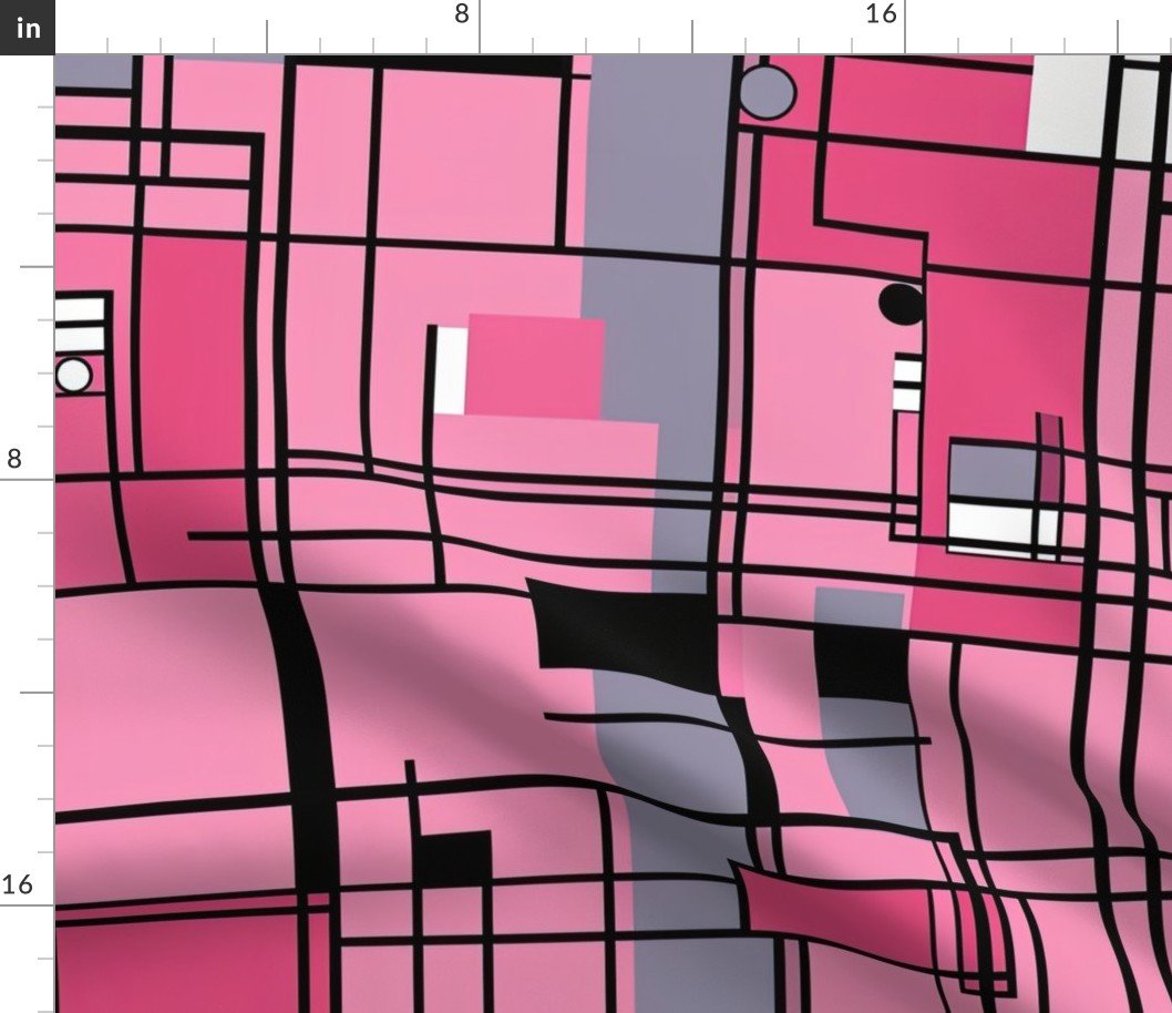 De Stijl Geometric Color Pattern in Pink Fabric