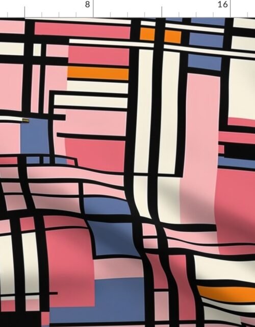 De Stijl Geometric Color Pattern in Pink Fabric