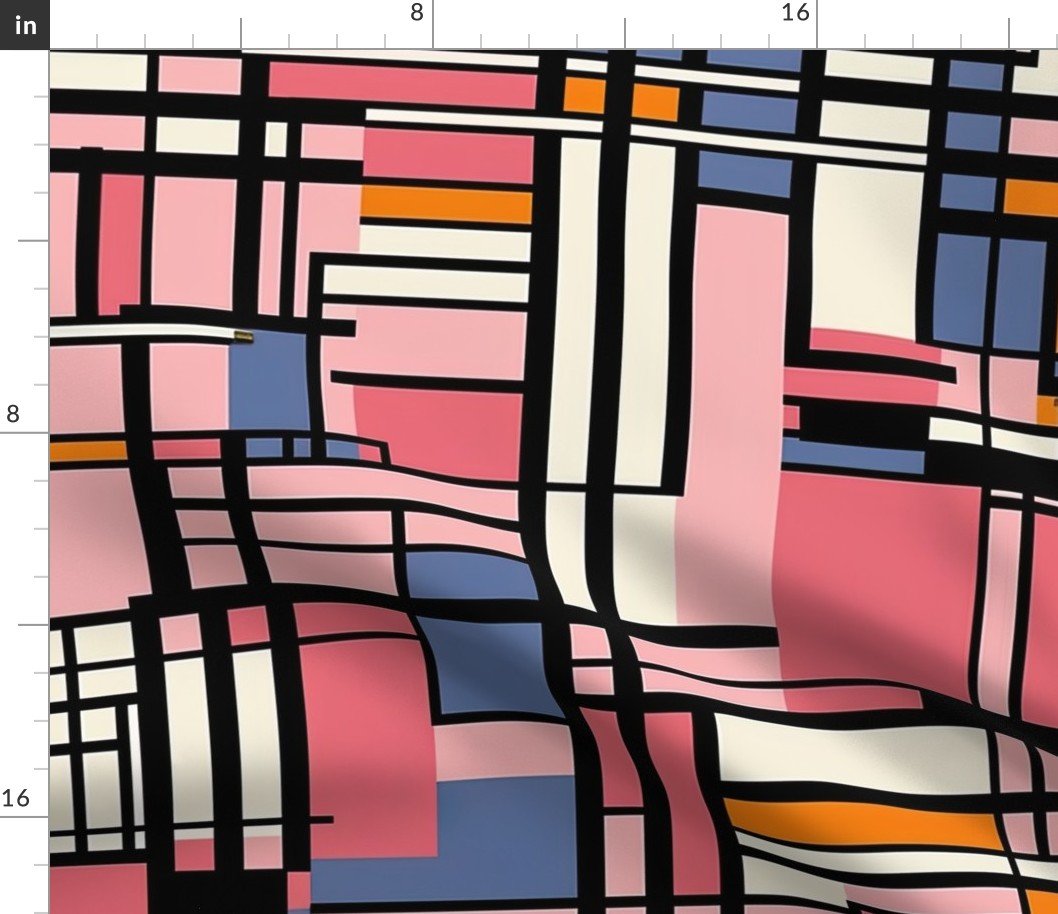 De Stijl Geometric Color Pattern in Pink Fabric