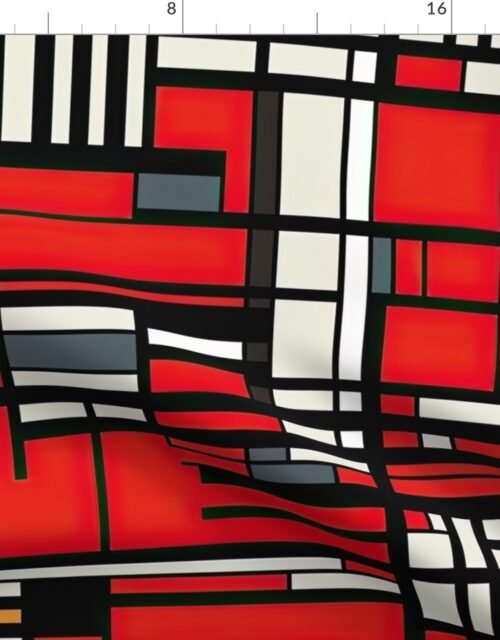 De Stijl Geometric Color Pattern in Red Fabric