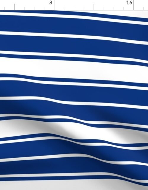 Deep Water Blue and White Horizontal French Stripe Fabric