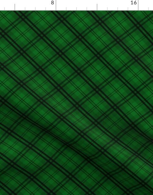 Diagonal Tartan Check Plaid in Christmas Green with Christmas Blue Fabric