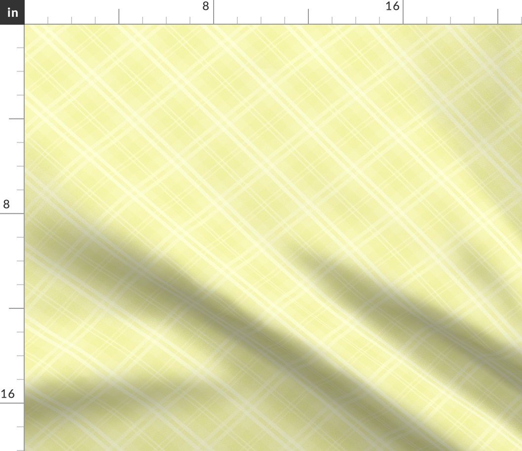Diagonal Tartan Check Plaid in Pastel Lemon Yellow with Soft Yellow Lines Fabric