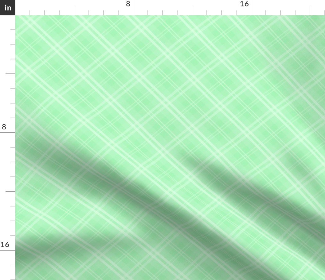 Diagonal Tartan Check Plaid in Pastel Mint Green with Soft Green Lines Fabric
