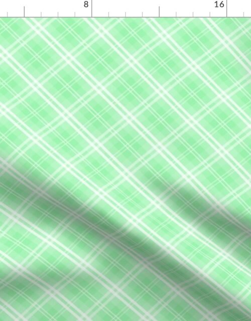 Diagonal Tartan Check Plaid in Pastel Mint Green with White Lines Fabric