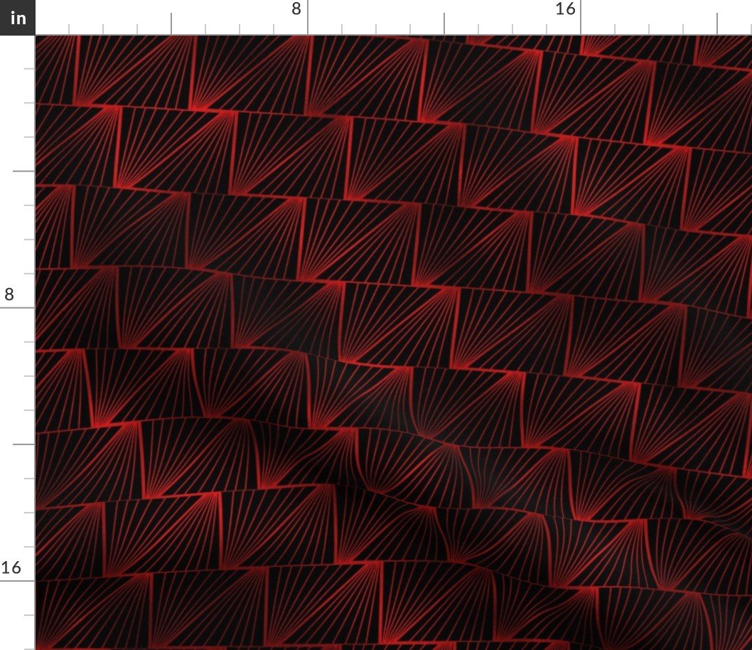 Diagonal Triangles in Black and Ruby Red Vintage Faux Foil Art Deco Vintage Foil Pattern Fabric