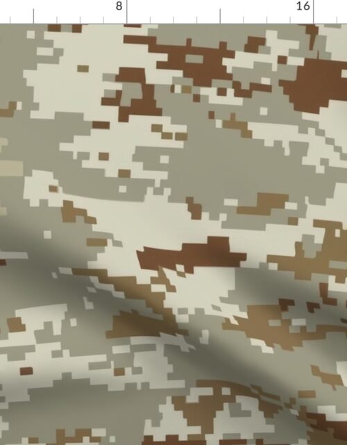 Digital Camouflage in Pixellated Swatches of Kkaki Beige, Desert Sage and Clay Brown Fabric