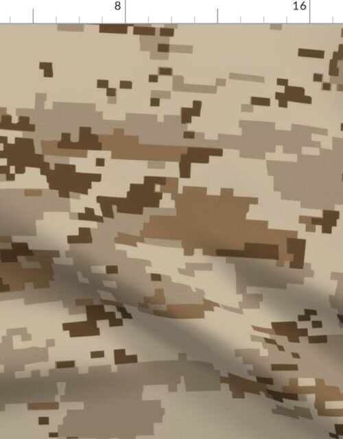 Digital Camouflage in Pixellated Swatches of Kkaki Beige, Tan and Rust Fabric