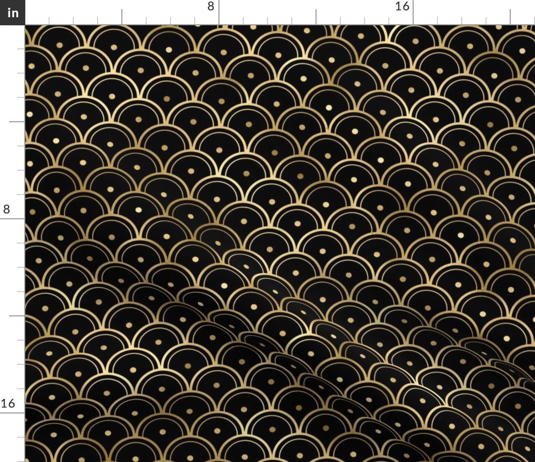 Dotted Scales in Black and Gold Vintage Faux Foil Art Deco Vintage Foil Pattern Fabric