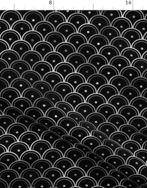 Dotted Scales in Black and Silver Vintage Faux Foil Art Deco Vintage Foil Pattern Fabric