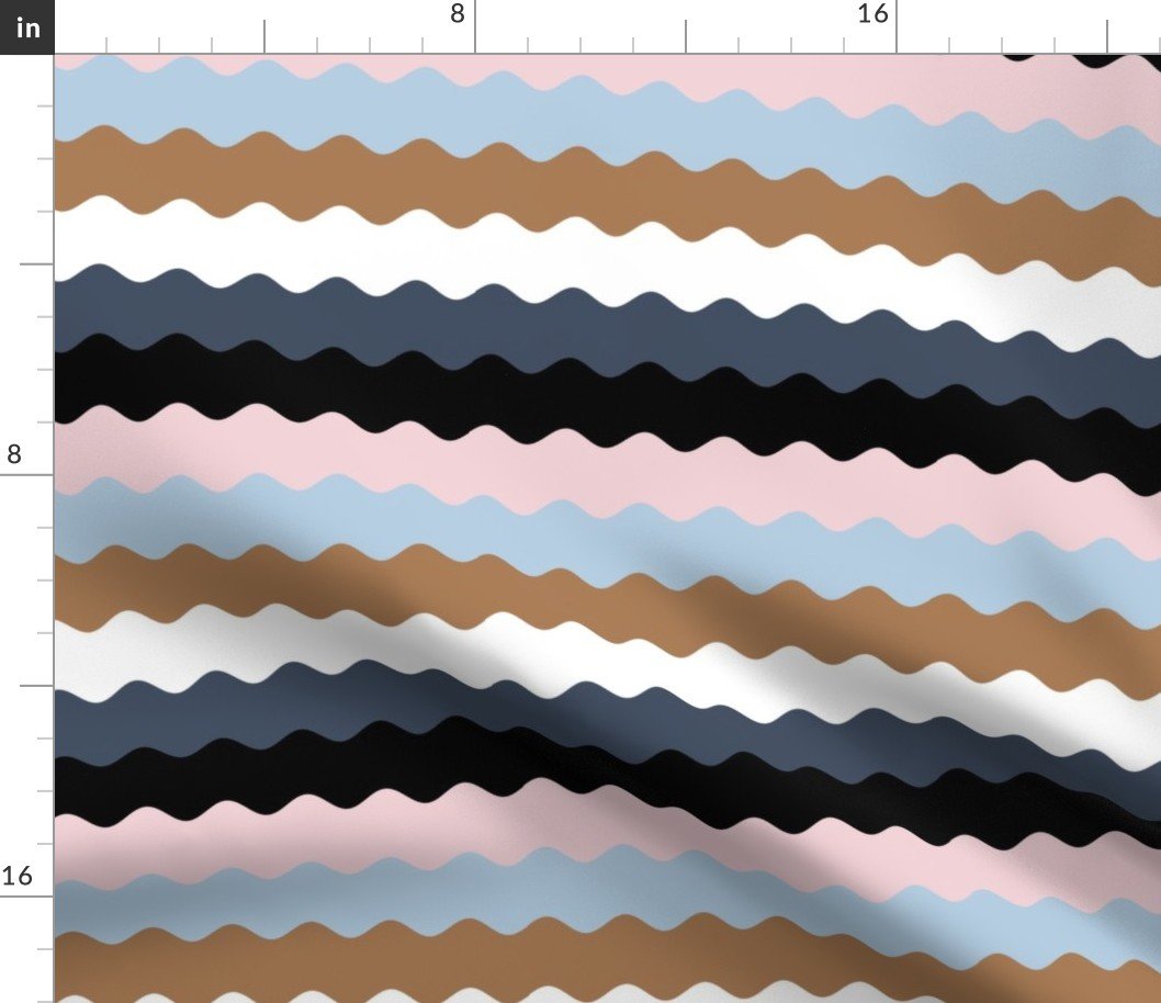 Earth, Sky, Cloud, Dawn and Storm Small Jacobean Botanical Waves Fabric
