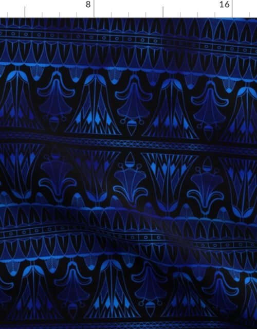 Egg and Dart Frieze in Black and Classic Blue Vintage Faux Foil Art Deco Vintage Foil Pattern Fabric