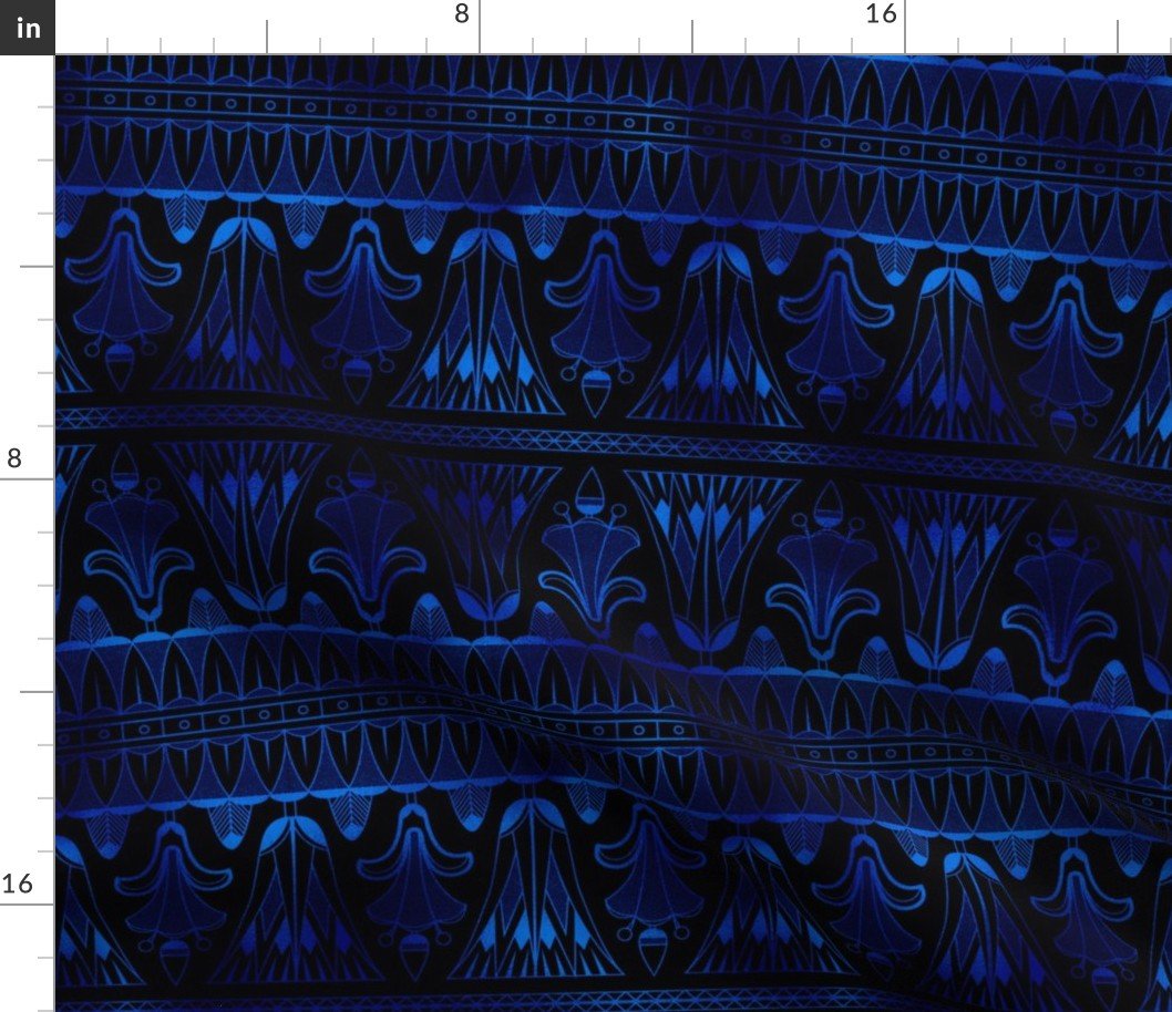 Egg and Dart Frieze in Black and Classic Blue Vintage Faux Foil Art Deco Vintage Foil Pattern Fabric