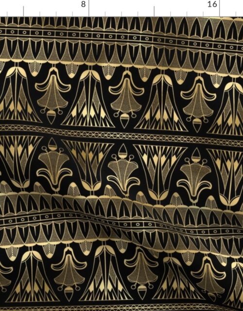 Egg and Dart Frieze in Black and Gold Vintage Faux Foil Art Deco Vintage Foil Pattern Fabric