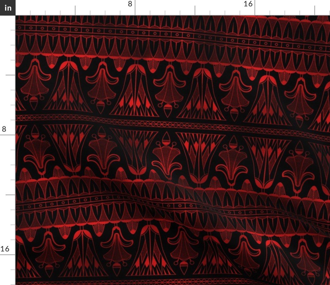 Egg and Dart Frieze in Black and Ruby Red Vintage Faux Foil Art Deco Fabric