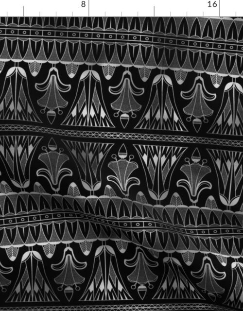 Egg and Dart Frieze in Black and Silver Vintage Faux Foil Art Deco Vintage Foil Pattern Fabric