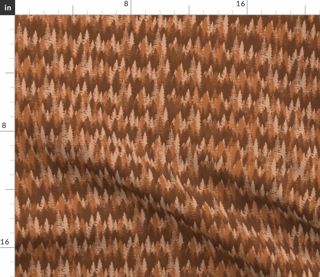Endless Evergreen Forest with Fir Trees in Shades of Brown Fabric