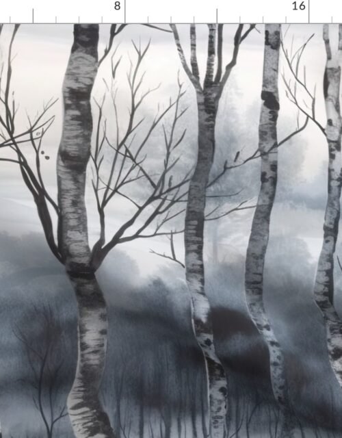 Endless Silver Birch Tree Dreamscape Trees in Misty Forest Watercolor Fabric