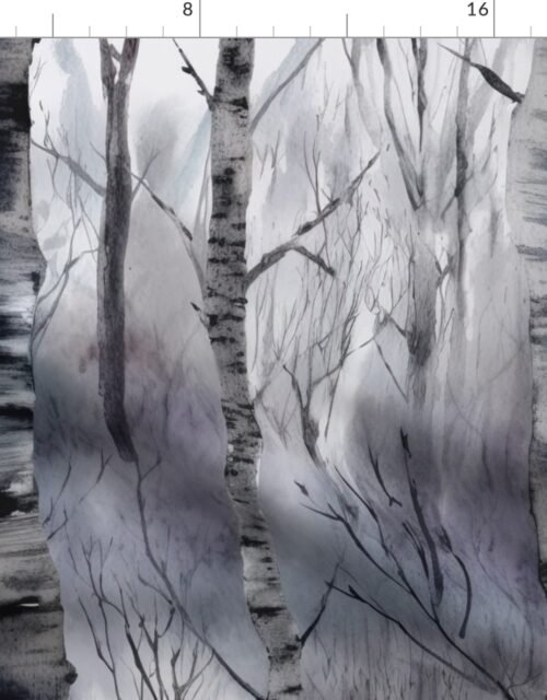 Endless Silver Birch Tree Dreamscape Trees in Misty Forest Watercolor Fabric