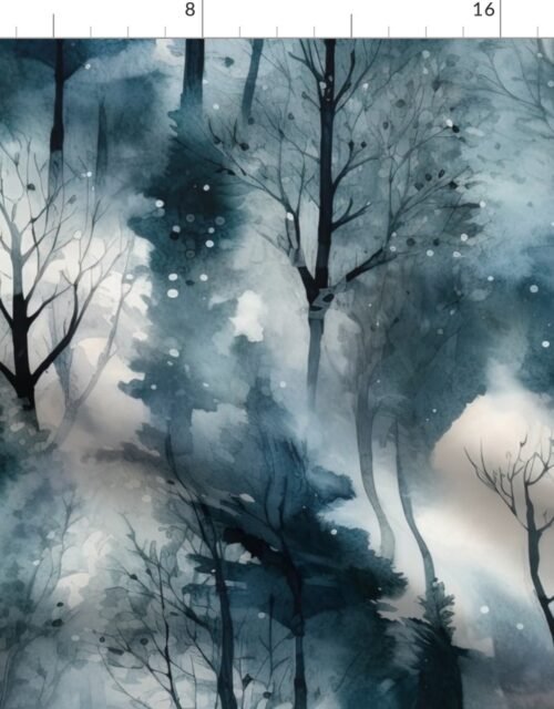 Endless Winter Dreamscape Trees in Misty Forest Fabric