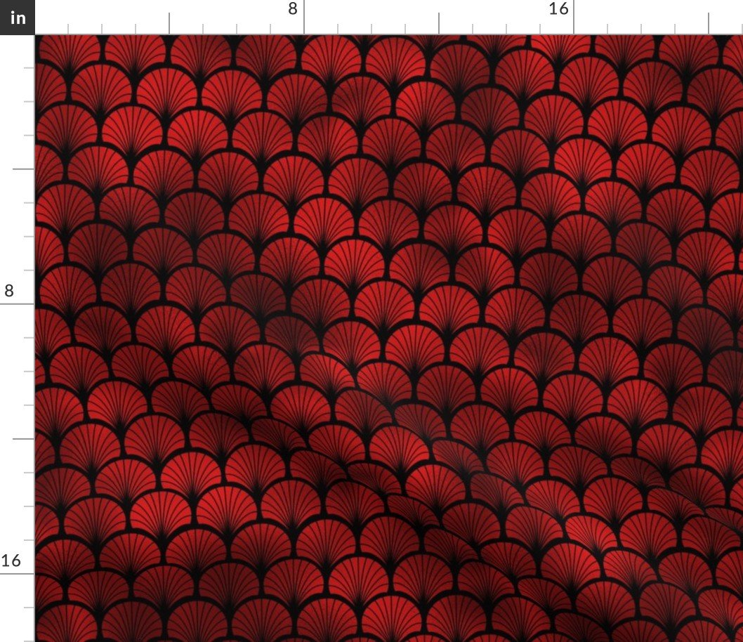 Fan Palms in Black and Ruby Red Faux Foil Art Deco Vintage Foil Pattern Fabric