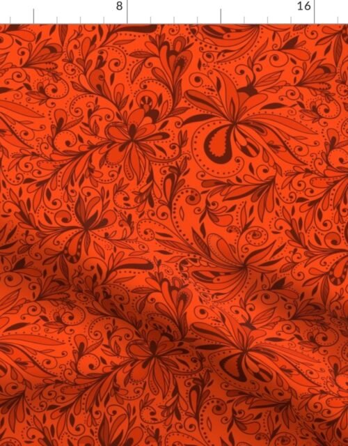 Floral Doodles Seamless Repeat Pattern in Blood Orange Fabric