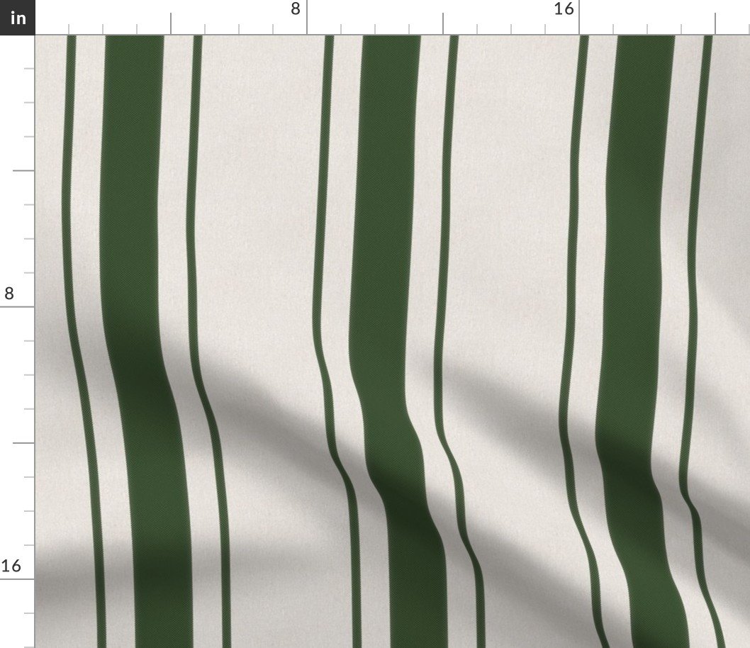 Forest Green Antique Vintage Mattress Ticking Stripe on Cream Fabric