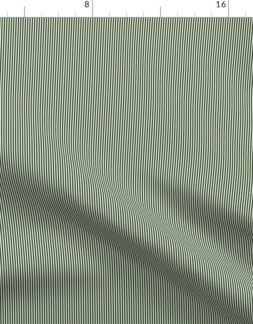 Forest Green and White 1/16-inch Micro Pinstripe Vertical Stripes Fabric