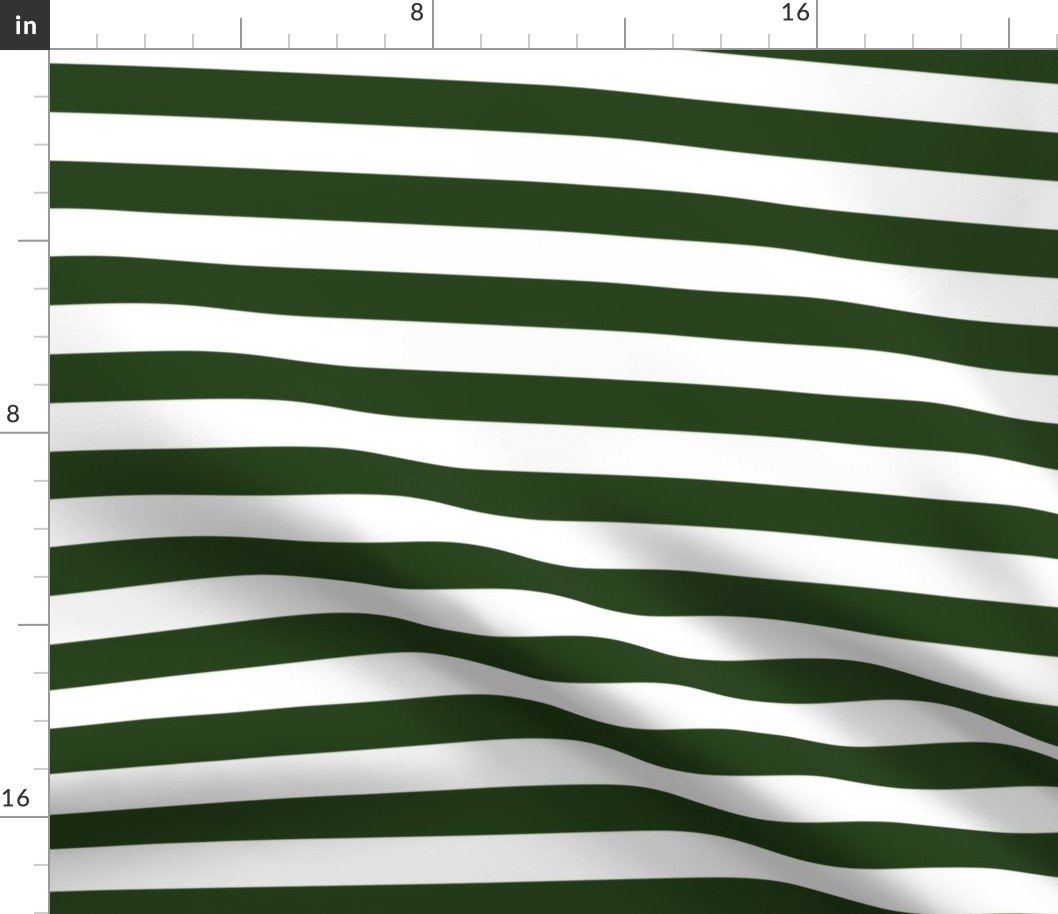 Forest Green and White Big 1-inch Beach Hut Horizontal Stripes Fabric