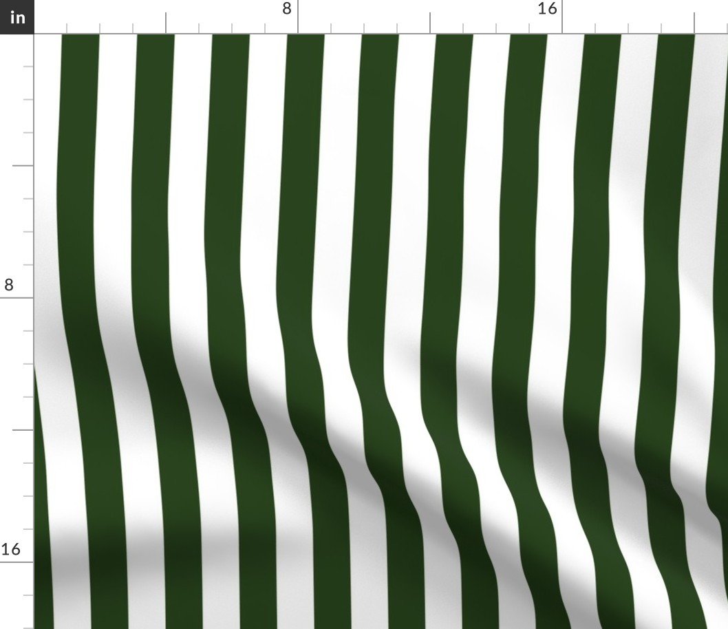Forest Green and White Big 1-inch Beach Hut Vertical Stripes Fabric