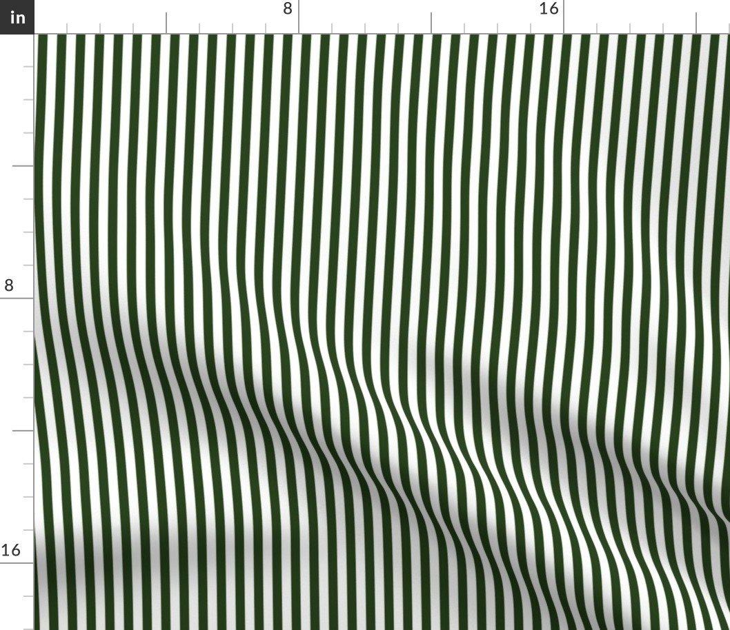 Forest Green and White ¼ inch Sailor Vertical Stripes Fabric