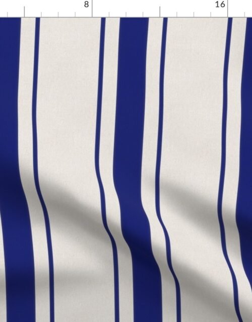 French Blue Antique Vintage Mattress Ticking Stripe on Cream Fabric