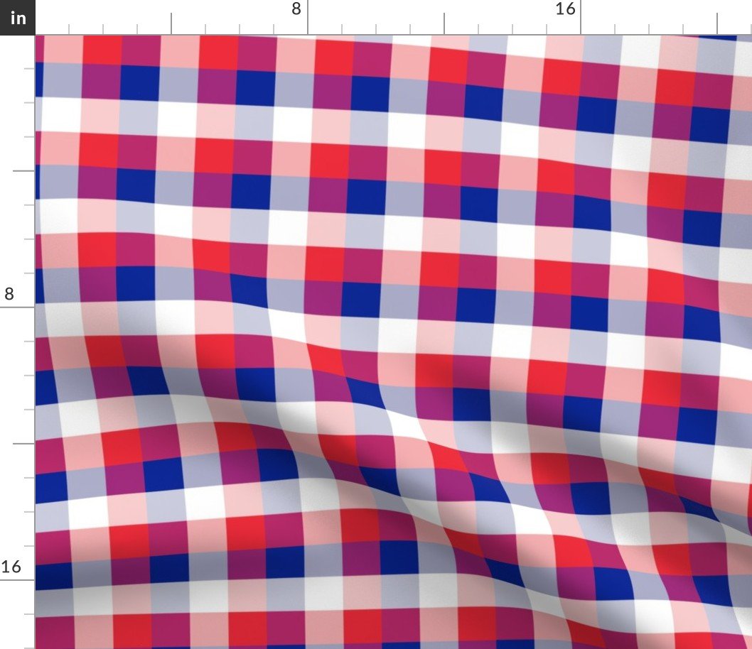 French Flag Colors Red, White and Blue 1 Inch Gingham Check Fabric