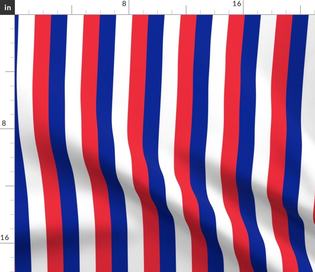 French Flag Colors Red, White and Blue 1 Inch Vertical Stripes Fabric