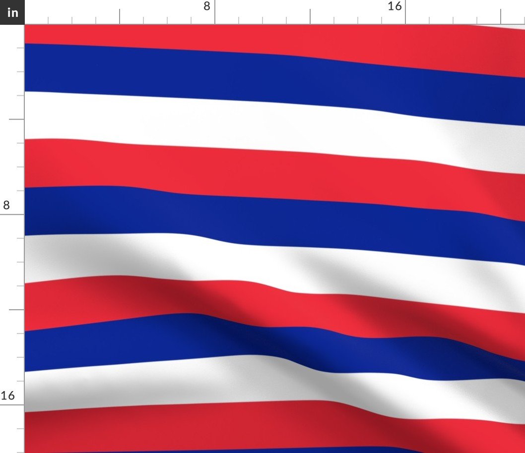 French Flag Colors Red, White and Blue Large 2 Inch Horizontal Stripes Fabric