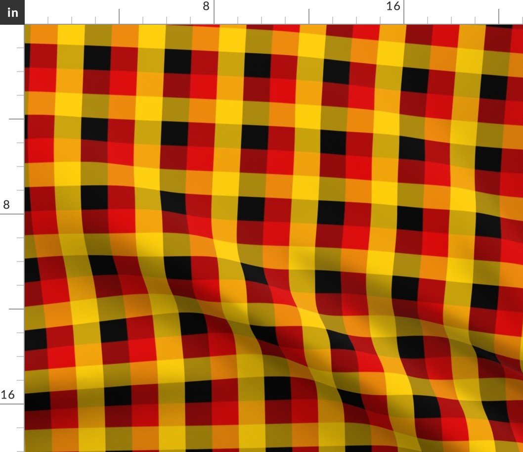 German Flag Colors Red, Gold and Black Large 1 Inch Gingham Check Fabric