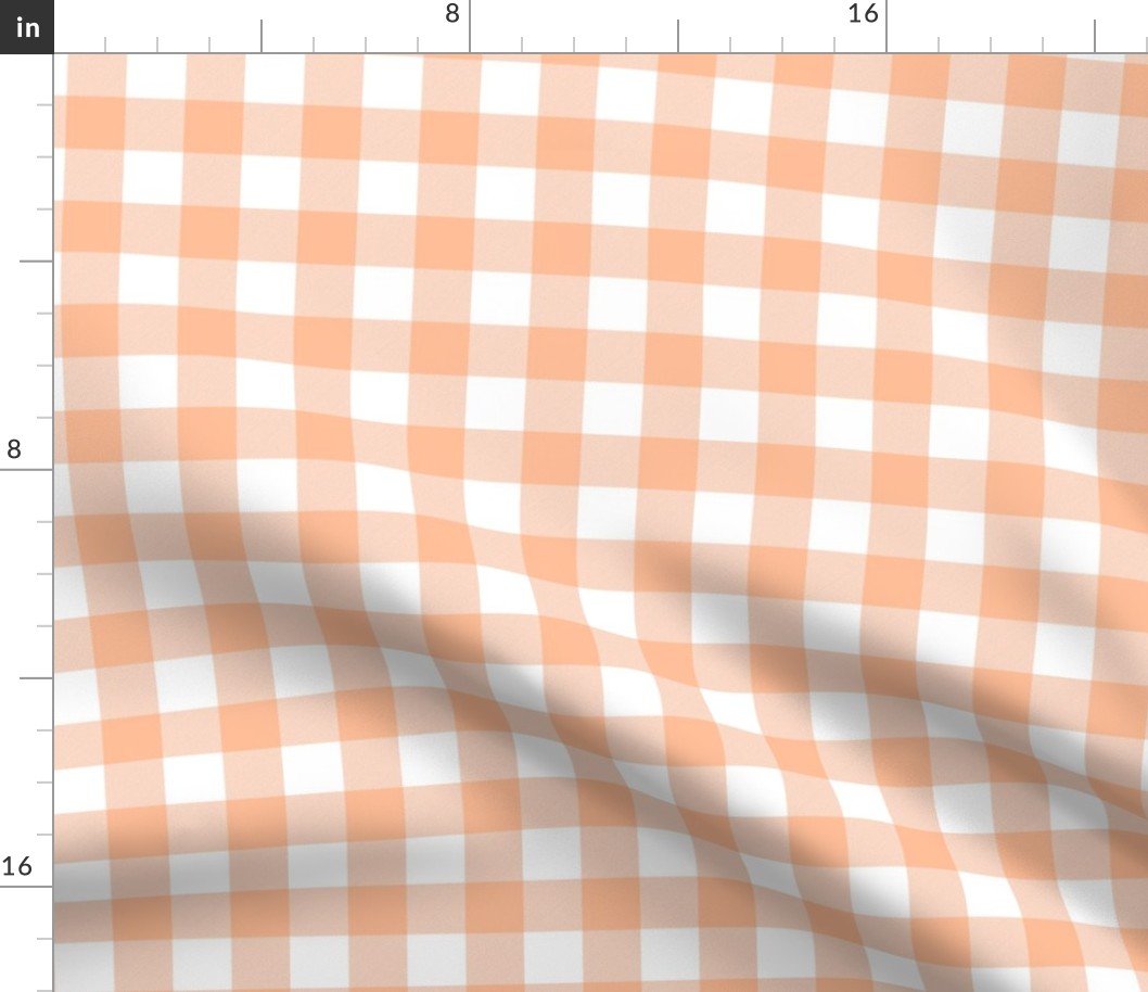 Gingham Checks in Peach Fuzz Color of the Year 2024 and White Fabric