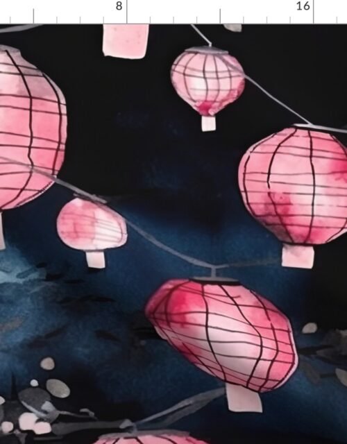 Glowing Chinese Paper Lanterns Watercolor Fabric